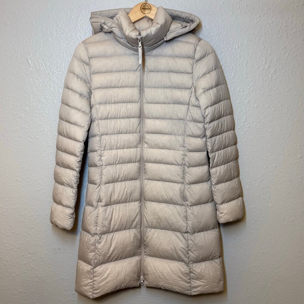 Uniqlo Ultra Light Long Genuine Down Coat Puffer Winter Nylon Beige Women's XS - Picture 10 of 11